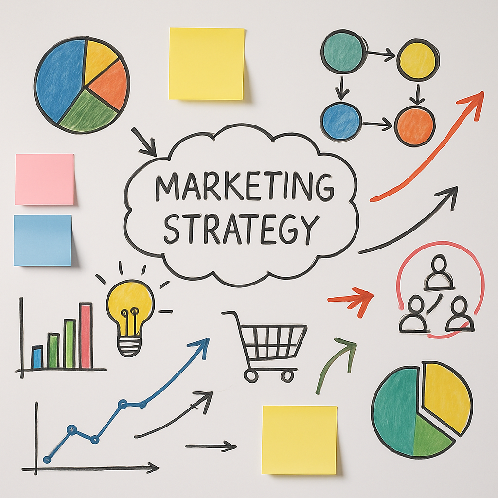 Schéma de stratégie marketing avec objectifs et cibles