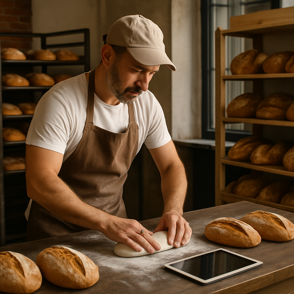 Artisan boulanger dans sa boutique illustrant une stratégie commerciale terrain