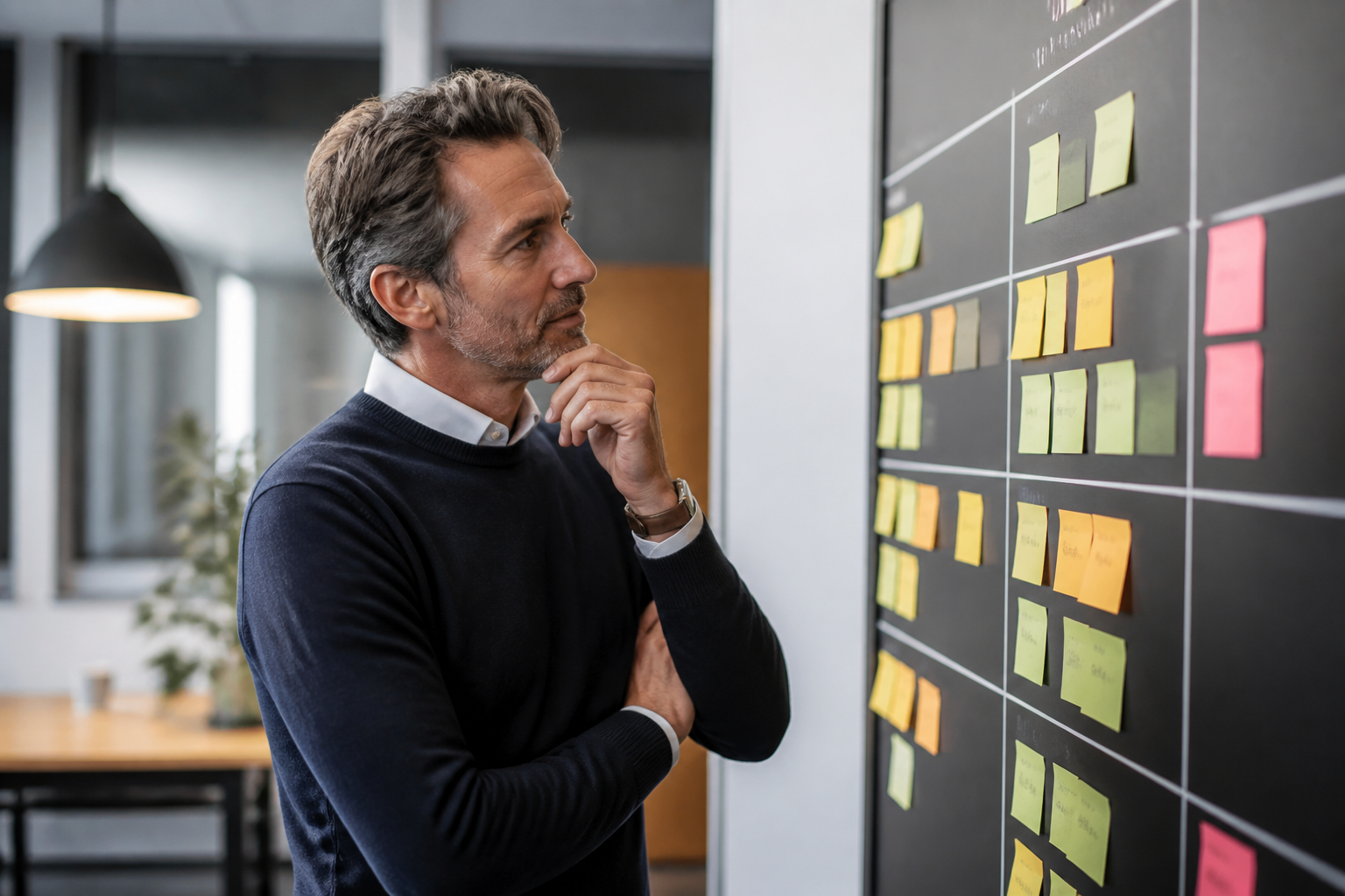 Dirigeant de PME analysant une situation de communication