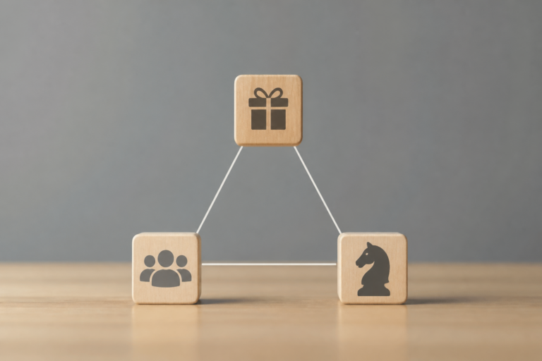 Schéma illustrant le triangle d’or marketing avec offre, cible et concurrence
