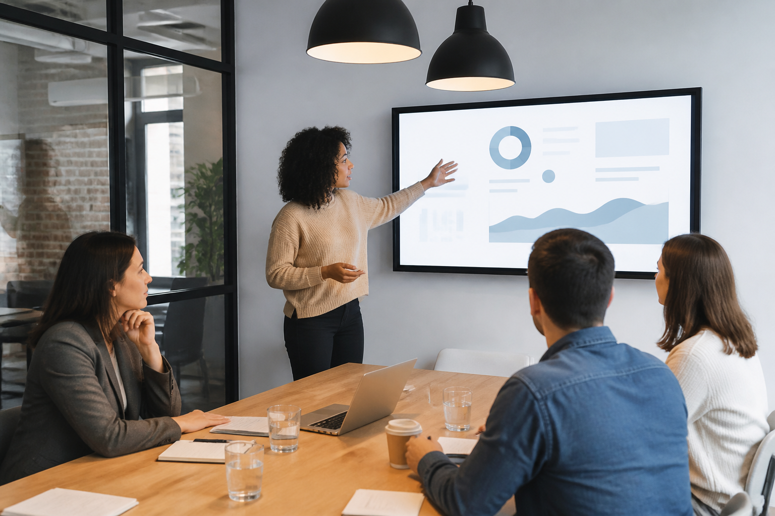 Réunion d'équipe en PME sur un plan de communication interne