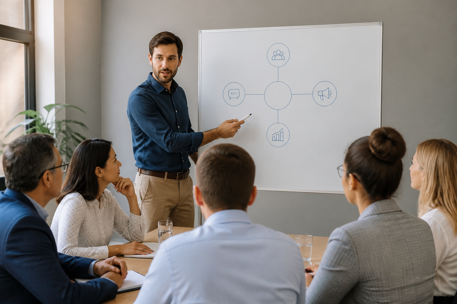 Consultant marketing expliquant un plan de communication