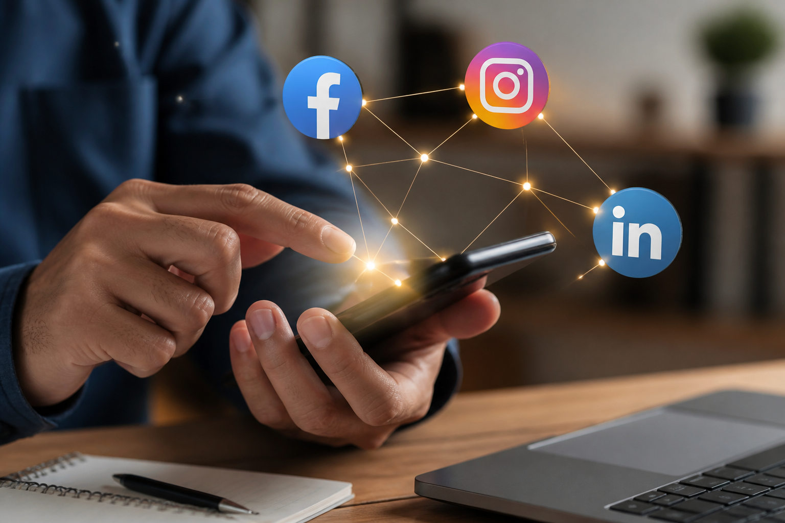 Concept de marketing sur les réseaux sociaux avec smartphone et icônes connectées