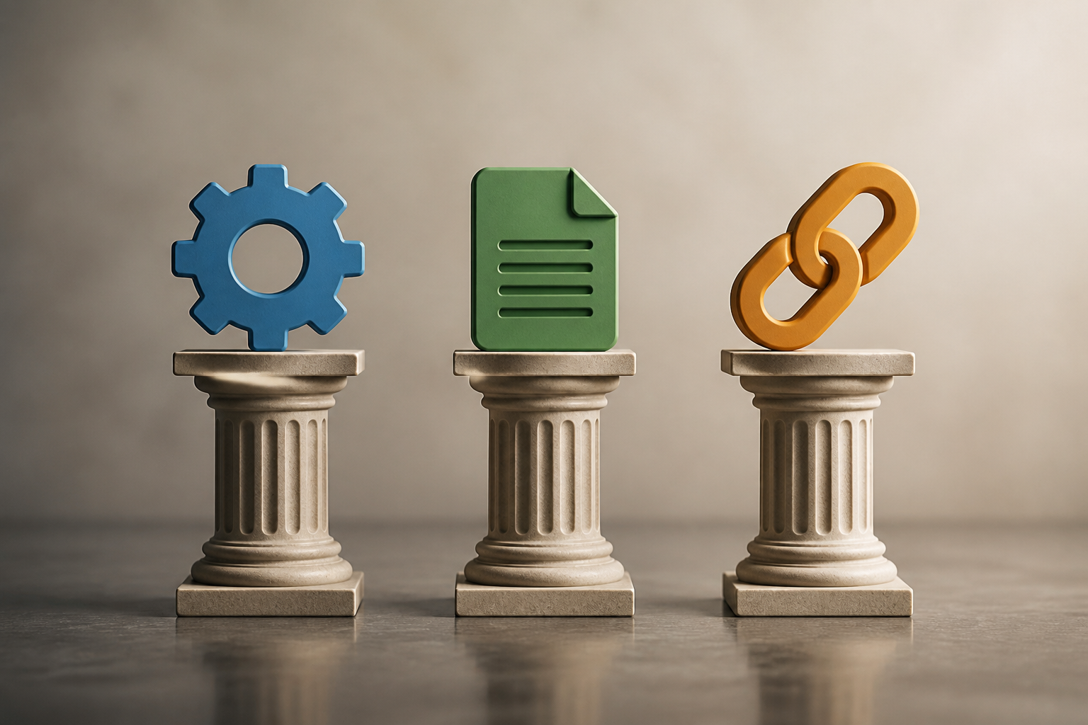 Schéma des trois piliers principaux de l'audit SEO
