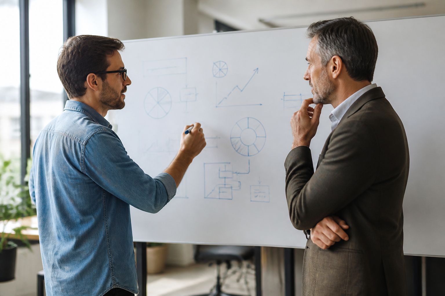 Consultant marketing et dirigeant PME définissant le positionnement stratégique