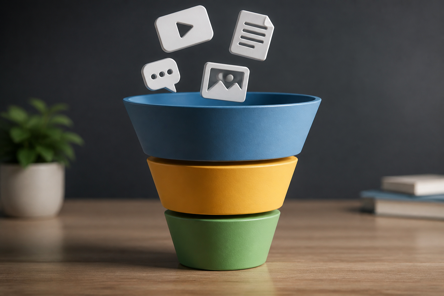 Schéma de l’entonnoir de l’inbound marketing avec création de contenu et conversion