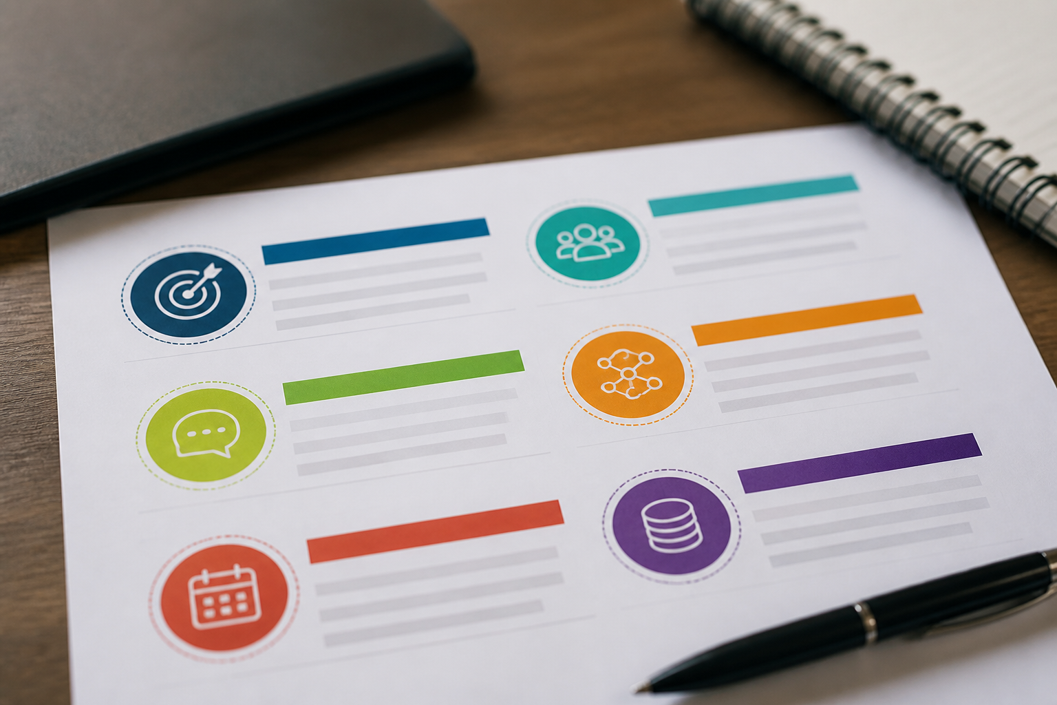 Document détaillé d’un plan de communication avec objectifs, cibles, messages, canaux, planning et budget