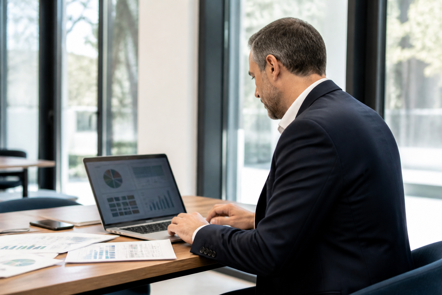 Consultant marketing en PME élaborant un planning de communication sur ordinateur