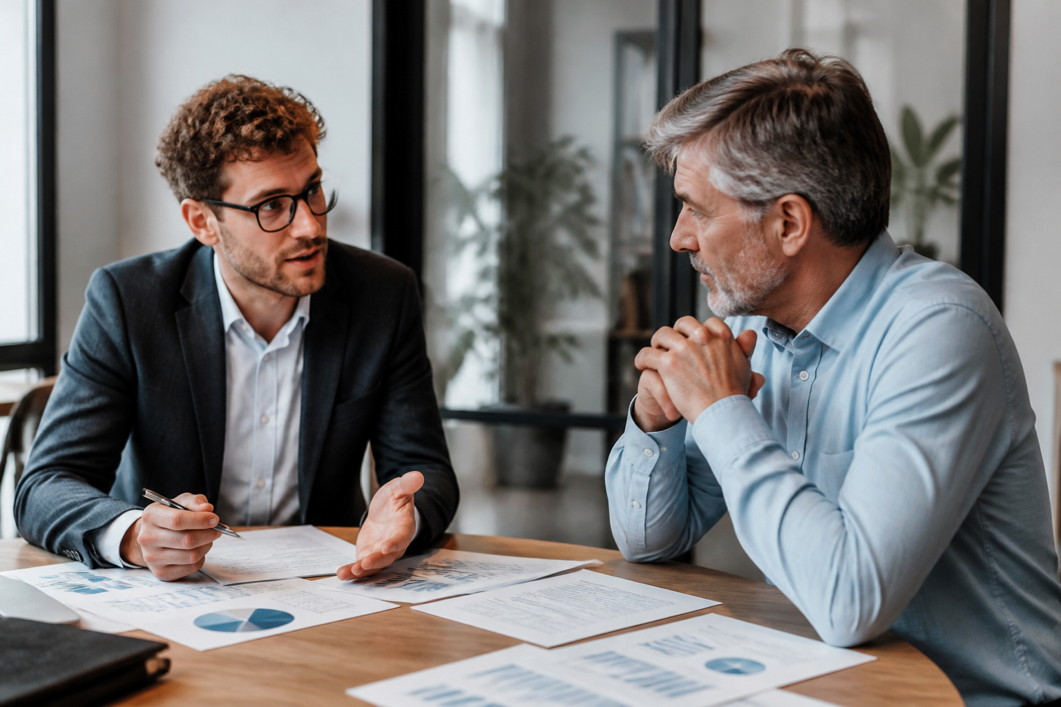 Consultant marketing et dirigeant de PME discutant stratégie prix