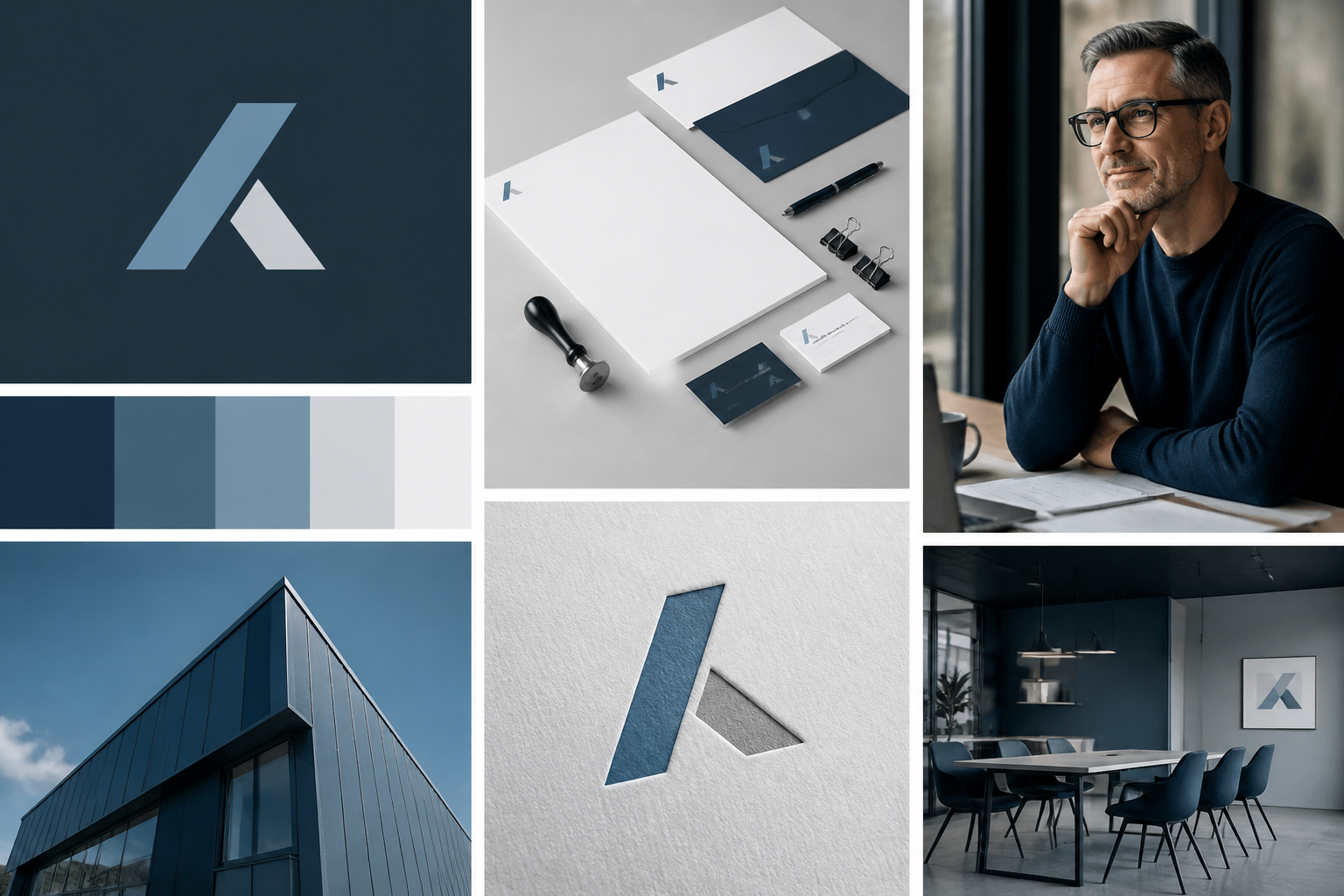 Logo et charte graphique bleu-gris pour une PME locale