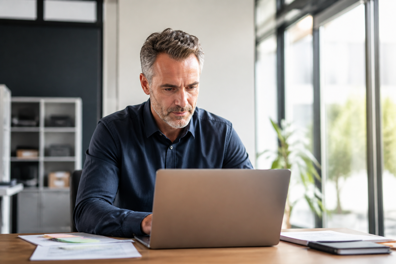 Dirigeant de PME planifiant la communication digitale