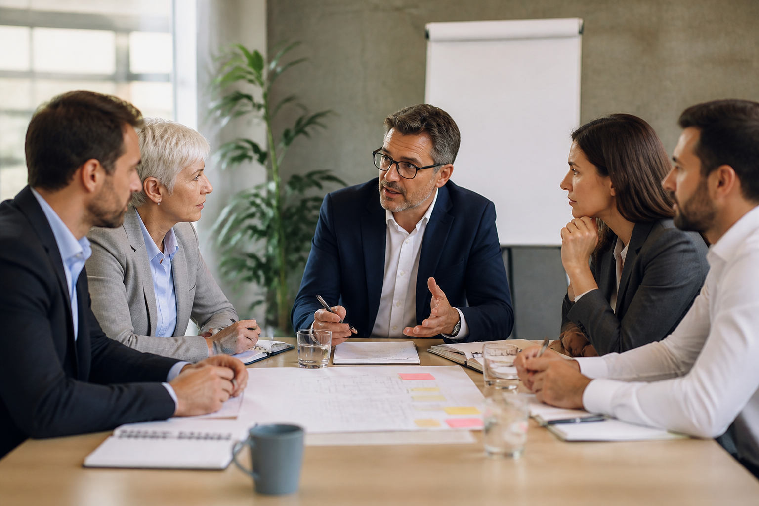 Réunion dirigeants PME discutant stratégie d'entreprise