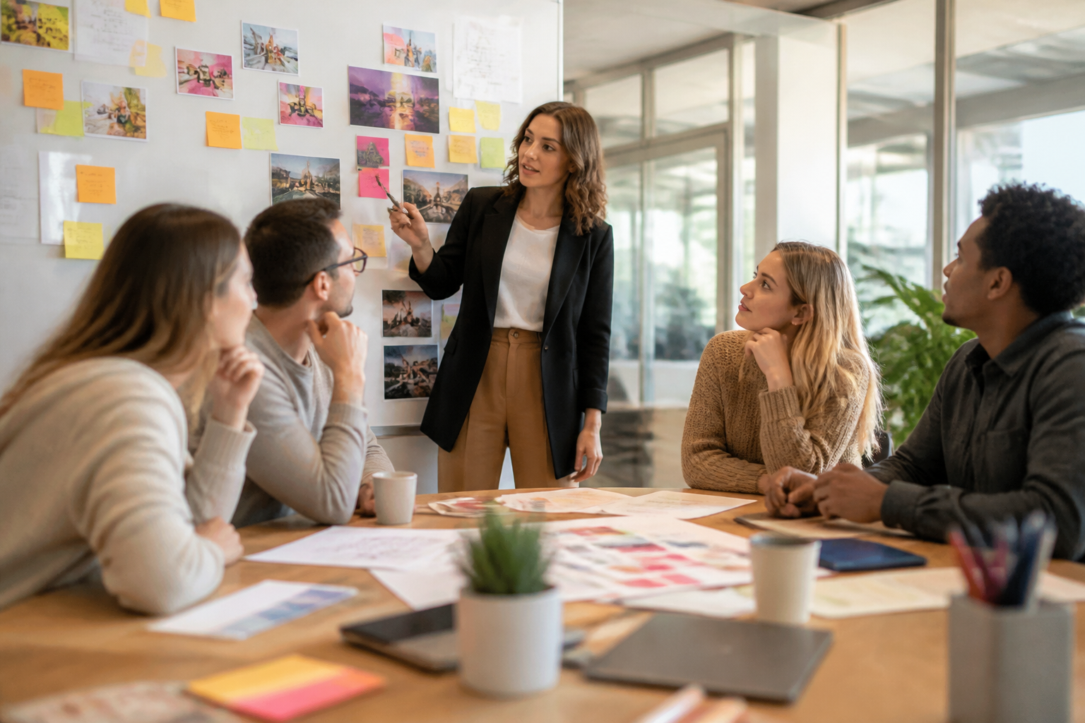 Réunion d'équipe dans une agence de marketing digital travaillant sur une campagne inbound