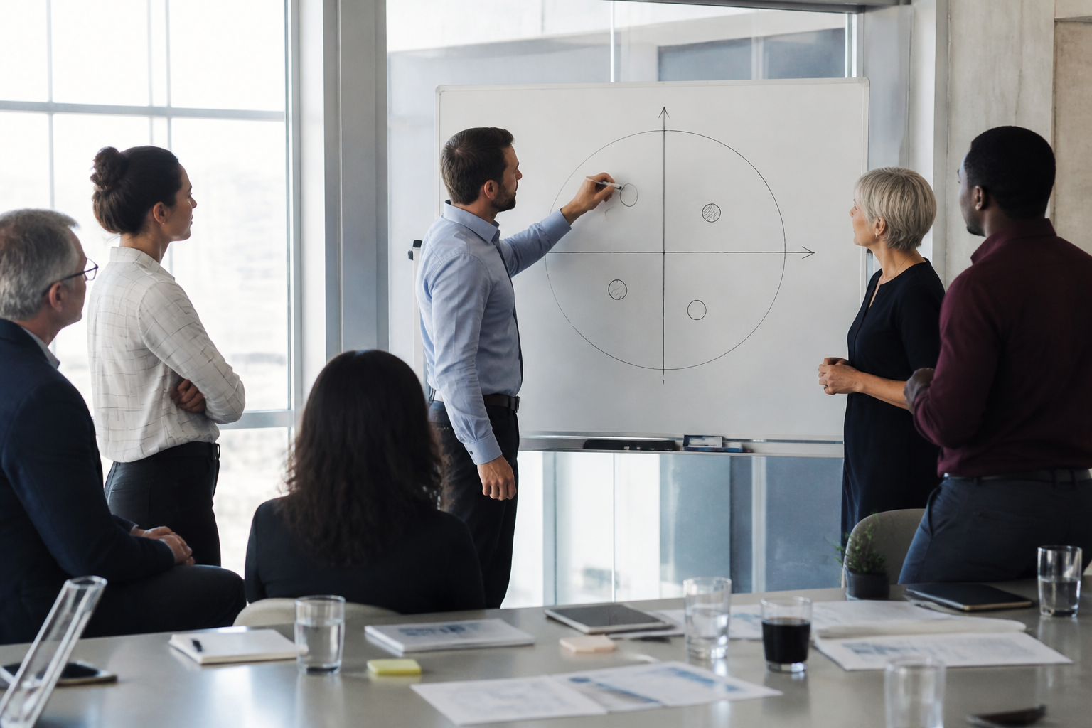 Réunion de TPE/PME élaborant une stratégie marketing basée sur le positionnement concurrentiel