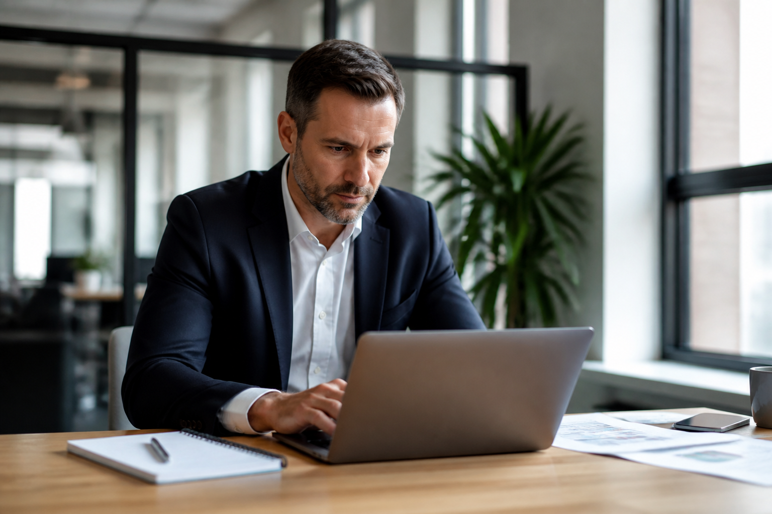 Dirigeant de PME travaillant sur son plan de communication Excel