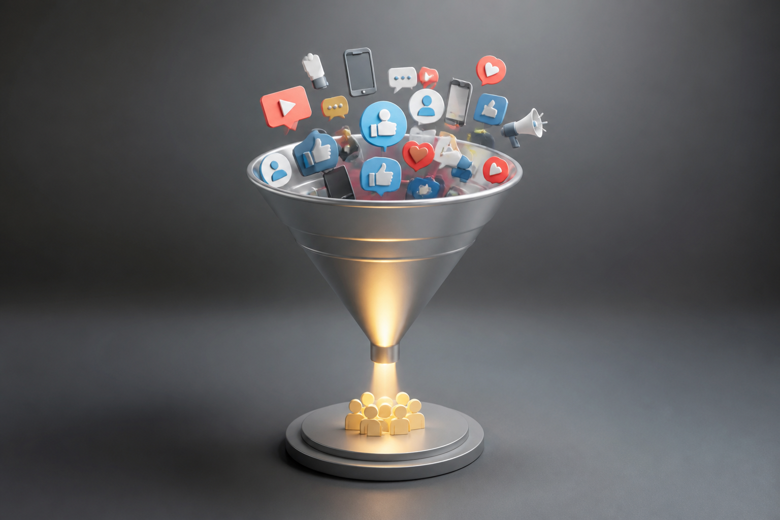 Entonnoir de conversion marketing digital avec les principaux leviers et canaux