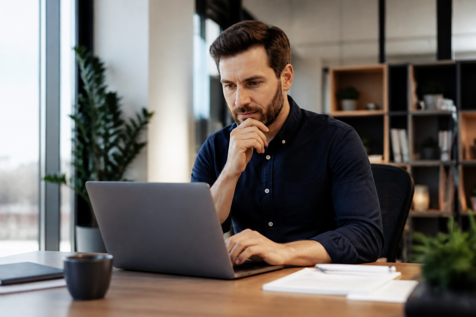 Entrepreneur utilisant un générateur de noms de marque sur ordinateur