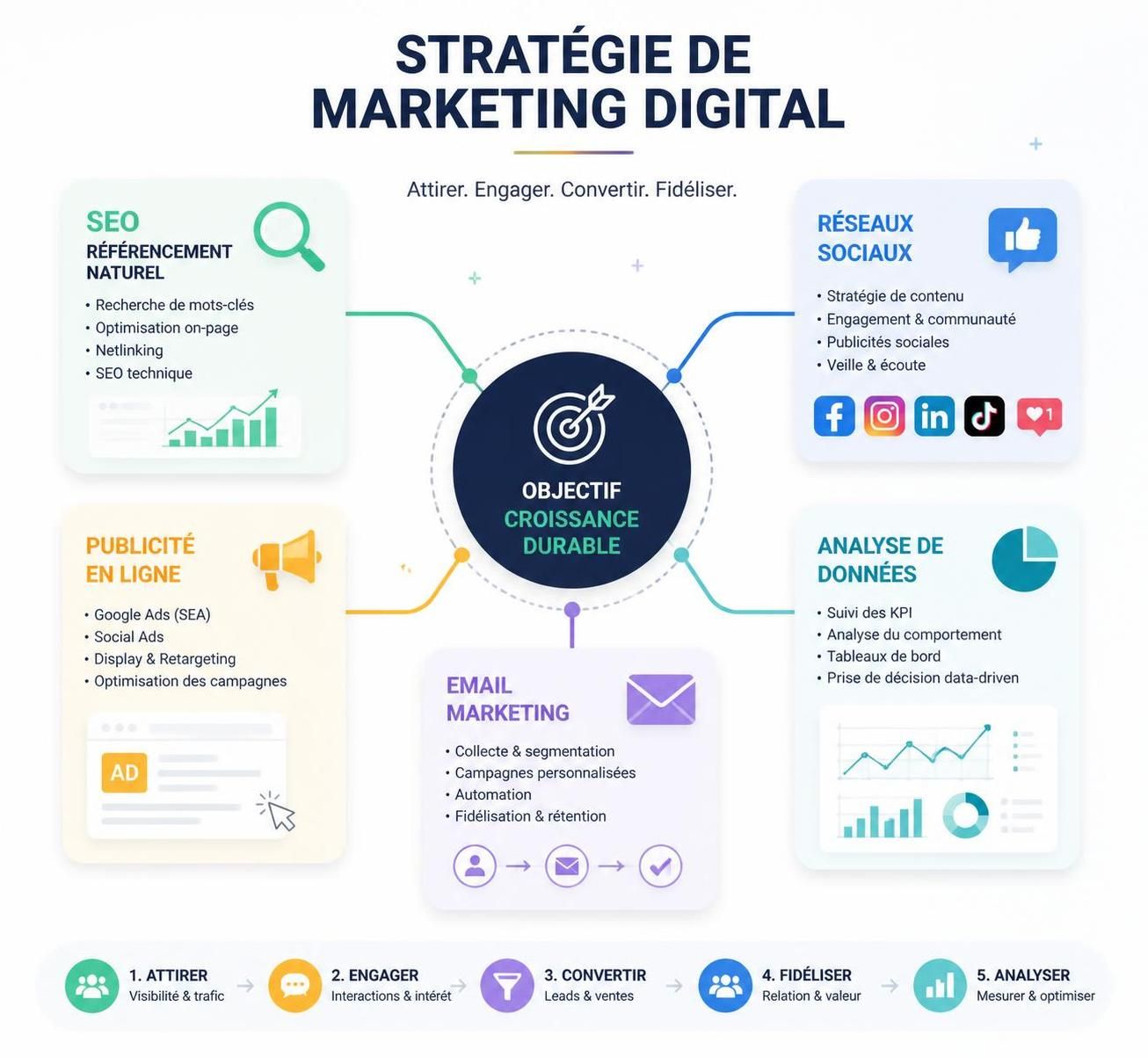 découvrez ce qu'est le marketing digital et apprenez comment l'utiliser efficacement pour booster votre visibilité en ligne et atteindre vos objectifs commerciaux.